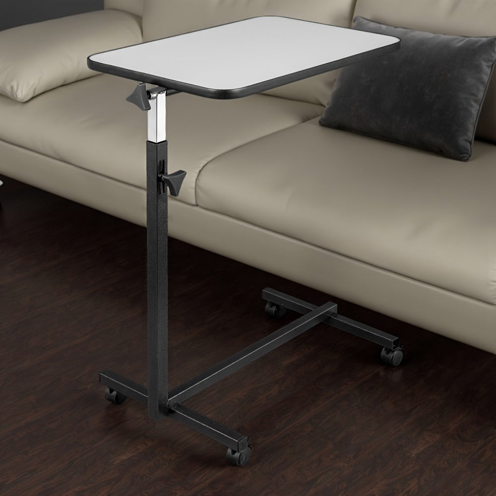 Height Adjustable Rolling Overbed Table with Wheels & Brakes – Mobile Laptop Desk Side Table 27"-44", MDF Top Iron Frame for Bedroom Living Room Kitchen Study, Black & Gray