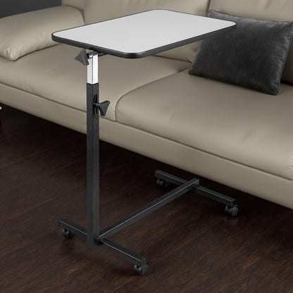 Height Adjustable Rolling Overbed Table with Wheels & Brakes – Mobile Laptop Desk Side Table 27"-44", MDF Top Iron Frame for Bedroom Living Room Kitchen Study, Black & Gray