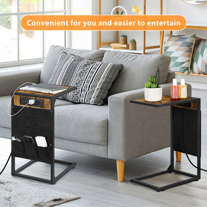 1pc/2pcs C Shaped End Table, 50LBS Capacity, Desktop Storage, Removable Table, Coffee Table Slides Under Sofa, Snack Table, Ideal for Home, Living Room, Sofa, Bedroom, Multifunctional Table, with or Without Charging Station & Storage Bag Options
