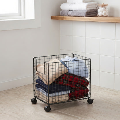 Metal Storage Basket with Wheels, Rolling Wire Organizer Bin for Laundry Bathroom Kitchen Pantry, Open Shelf Basket Home Organization Container No Lid