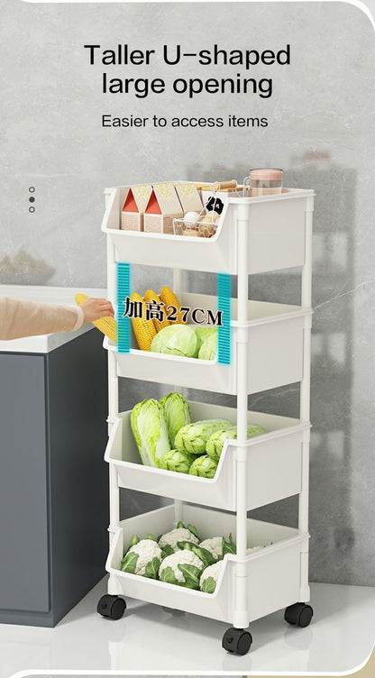 Rolling Cart Organizer, Kitchen Storage Shelf with Lockable Wheels, for Living Room Office Bathroom Garage Narrow Spaces