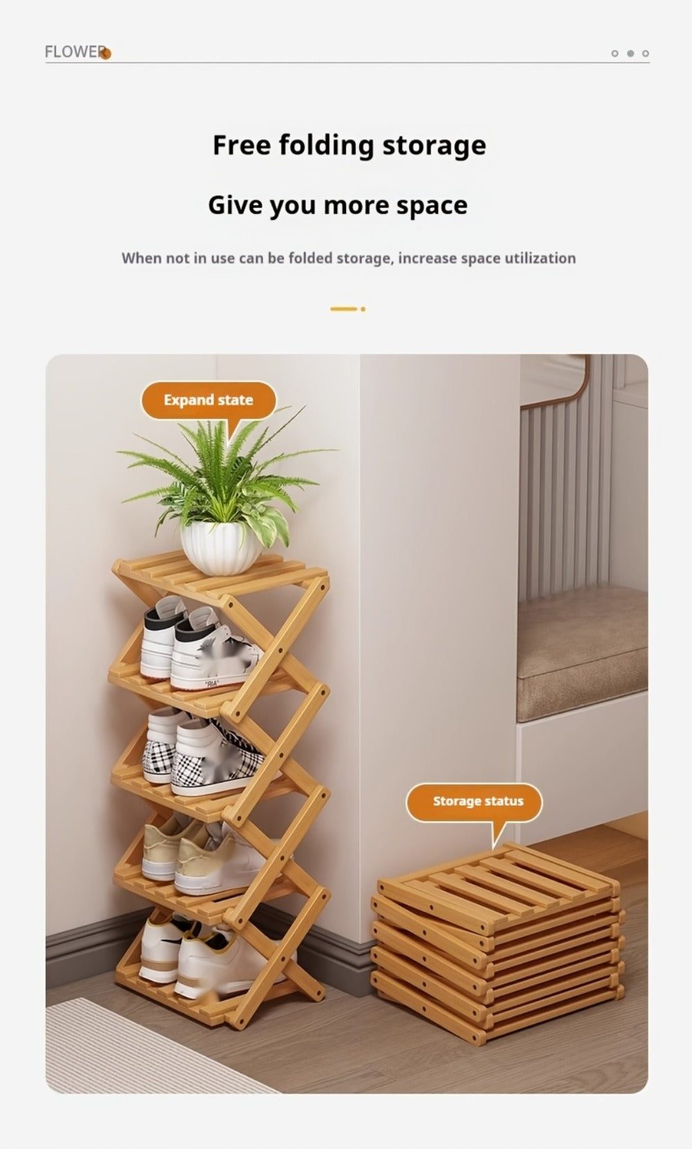 Bamboo Shoe Rack Foldable 2/6/7 Tier Entryway Organizer 20-Second Setup, Space-Saving Eco-Friendly Shoe Shelf for Hallway Closet Bedroom, Natural Charcoal No Tools Required