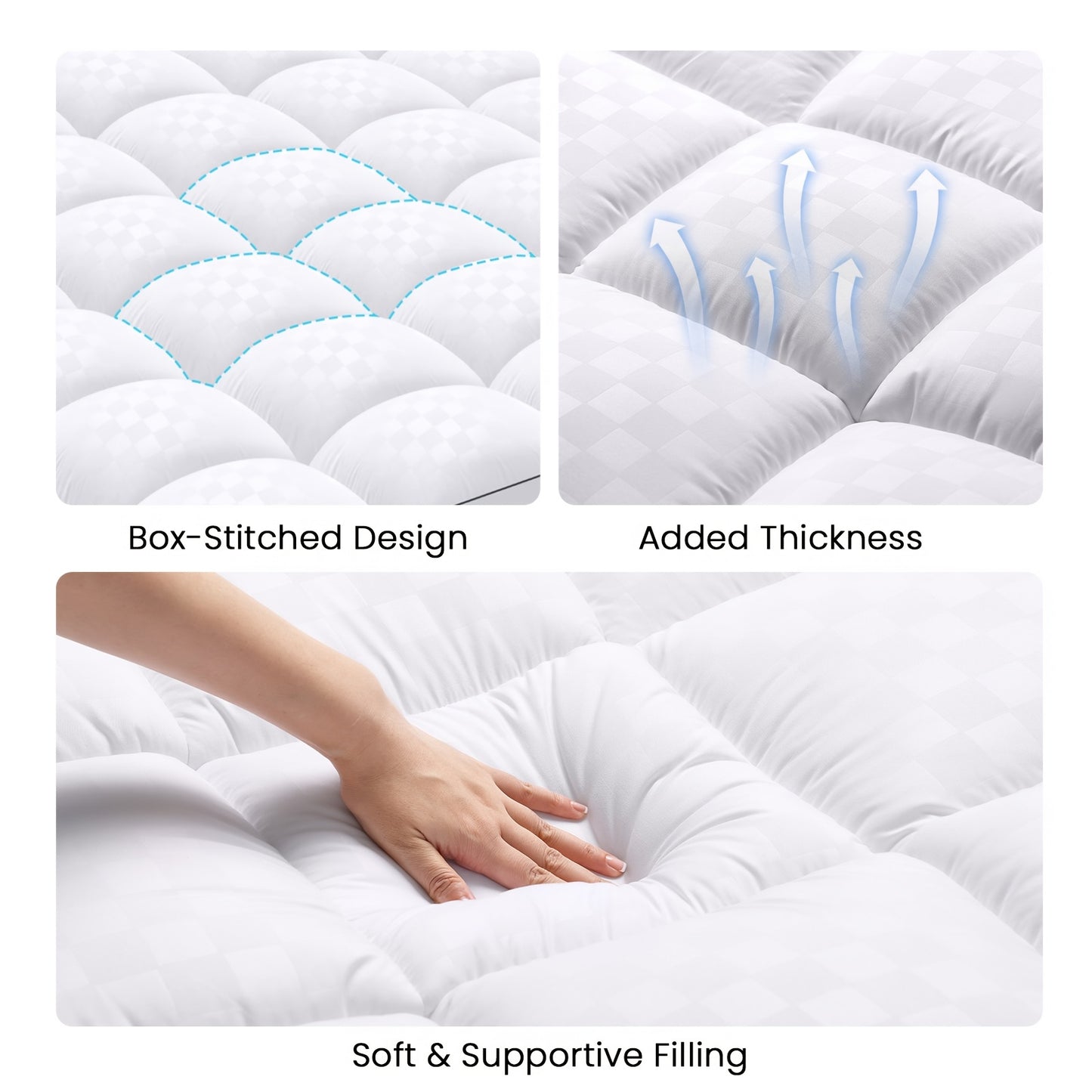 [Plush Quilted Cooling Pad] Cooling Mattress Topper Plush Quilted Pad with 8-21 Inch Deep Pockets, Overfilled with Breathable Polyester, Mattress Protector - Machine Washable 1200GSM
