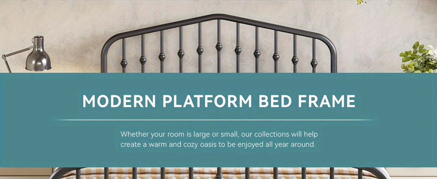 HOOMIC Queen Size Heavy-Duty Victorian Bed Frame - 14'' Wrought Iron Platform Bed with Victorian Headboard & Footboard, No Box Spring Needed, Assembly, Sturdy Metal Frame Suitable for Queen Size