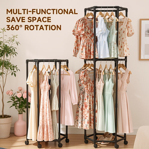 Clothing Rack, 360° Rotating with Wheels Heavy Duty Metal Garment Rack, Freestanding shown in the main product view