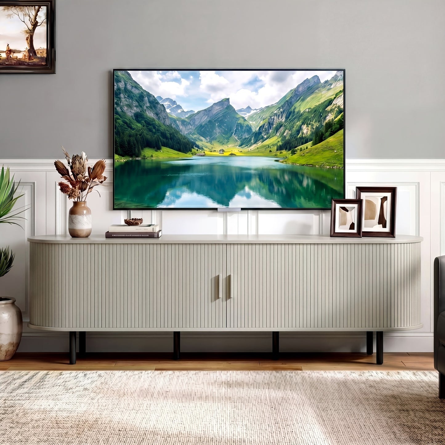 PAZCASA 70.8 Inch/55 Inch TV Stand with Power Outlet for Tvs Up to 75 Inch, Entertainment Center with Storage And Adjustable Shelves, Modern Media Console with Sliding Doors for Living Room, Walnut/Black/Oak