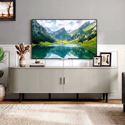 PAZCASA 70.8 Inch/55 Inch TV Stand with Power Outlet for Tvs Up to 75 Inch, Entertainment Center with Storage And Adjustable Shelves, Modern Media Console with Sliding Doors for Living Room, Walnut/Black/Oak