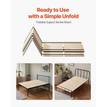 VEVOR Full Size Bunkie Board, 0.4 in Foldable Bed Board Slats with Connection, Wooden Mattress Support for Full/Twin Size Bed, Support Under Mattress Boards, Ready to Use, 8 Piece, Burlywood