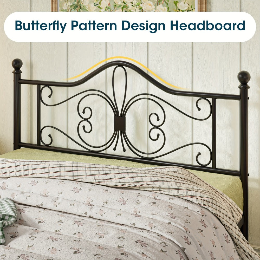 Butterfly Pattern Metal Platform Bed Frame with Decorative Headboard & Footboard – No Box Spring Needed, Heavy-Duty Steel Slats, Easy Assembly, Twin Full Queen
