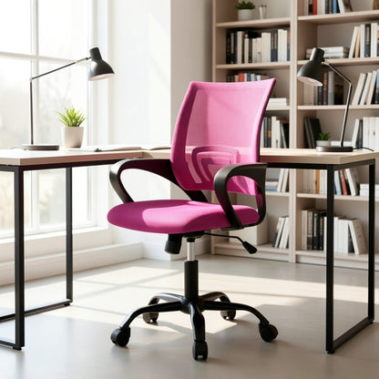 Mid Back Ergonomic Mesh Office Chair with Armrest & Lumbar Support – Swivel Rolling Computer Desk Chair for Home Office & Work, Black, Pink, White, Blue, Grey, Green, Orange, Red