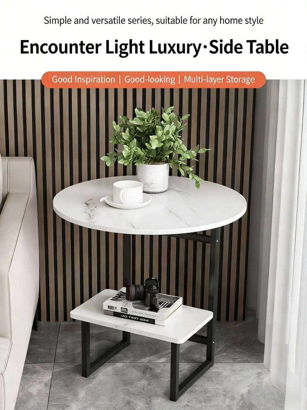 2-Layer Metal Side Table with Storage Shelf Compact Modern Light Luxury Sofa Bedside End Table Space Saving for Living Room Bedroom 7 Finishes