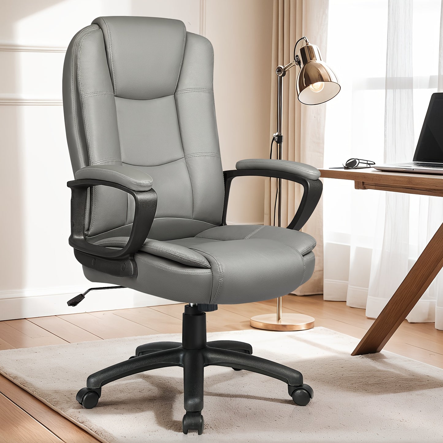 Home Office Desk Chair, 400LBS Big And Tall Managerial Executive Chair, High Back Computer Chair Gaming Chair, Ergonomic Adjustable Height Faux Leather Chair With Cushions Armrest, Heavy Duty Chair With Comfy Lumbar Support
