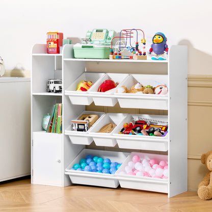 VEVOR 4-Tier Kids Toy Storage and Bookshelf with 8 Flexible Plastic Bins White 44-48inch/54-58inch