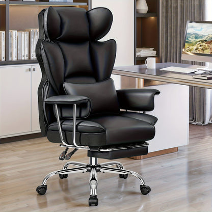 KERDOM Big & Tall Executive Office Chair with Footrest - Heavy Duty 500lbs Capacity Ergonomic High Back Reclining Chair, Adjustable Height, Lumbar Support & Manual Recline, Heavy-Duty Swivel Computer Desk Chair with Soft Cushioned & Backrest for Hom