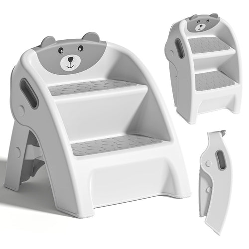 Foldable 2-Step Kids Step Stool with Handle & Non-Slip Design, Toddler Step Stool for Bathroom Sink Kitchen Bedroom Counter, Lightweight Portable Child Safety Stool