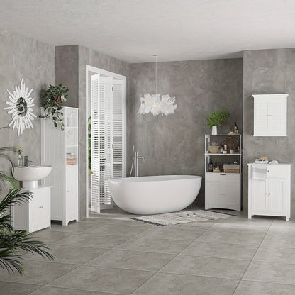 Under Sink Bathroom Cabinet with 2 Doors and Shelf White, Pedestal Sink Vanity Storage Organizer for Bathroom Toiletries & Cleaning Supplies