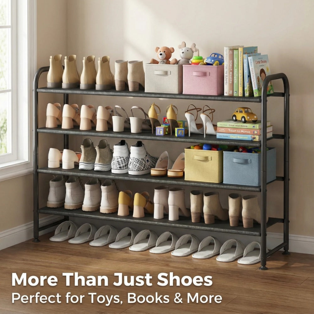 Stackable Shoe Rack Organizer 2 3 4 Tier Wide Long Shelf, Large Capacity Shoe Storage for Entryway Hallway Closet Wardrobe Porch, Holds 18+ Pairs, Dustproof Non-Woven Fabric