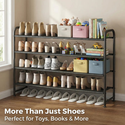 Stackable Shoe Rack Organizer 2 3 4 Tier Wide Long Shelf, Large Capacity Shoe Storage for Entryway Hallway Closet Wardrobe Porch, Holds 18+ Pairs, Dustproof Non-Woven Fabric