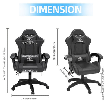 Ergonomic Gaming Chair with Lumbar Support & Optional Footrest – High Back Home Office Recliner for Adults & Teens, Fixed Armrests, Premium Padding, Black Blue, Black Orange, Black White