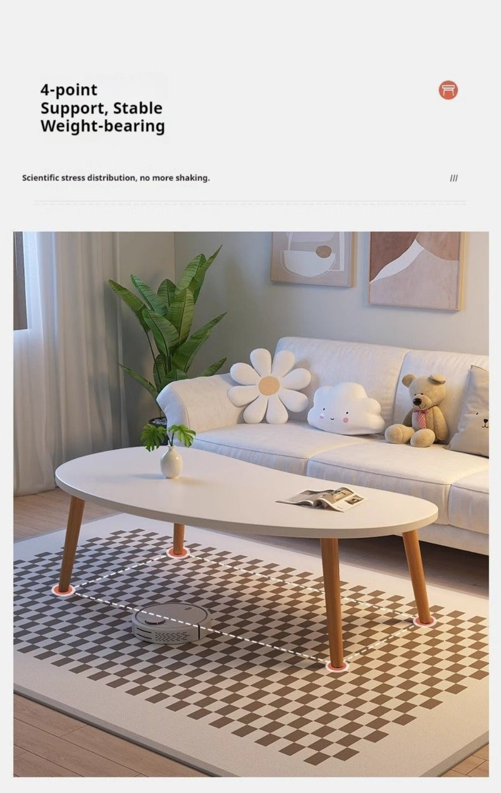Minimalist Solid Wood Coffee Table Natural Wood Grain Tea Table for Living Room & Small Apartments – Modern Versatile Center Table Home Decor Gift, White