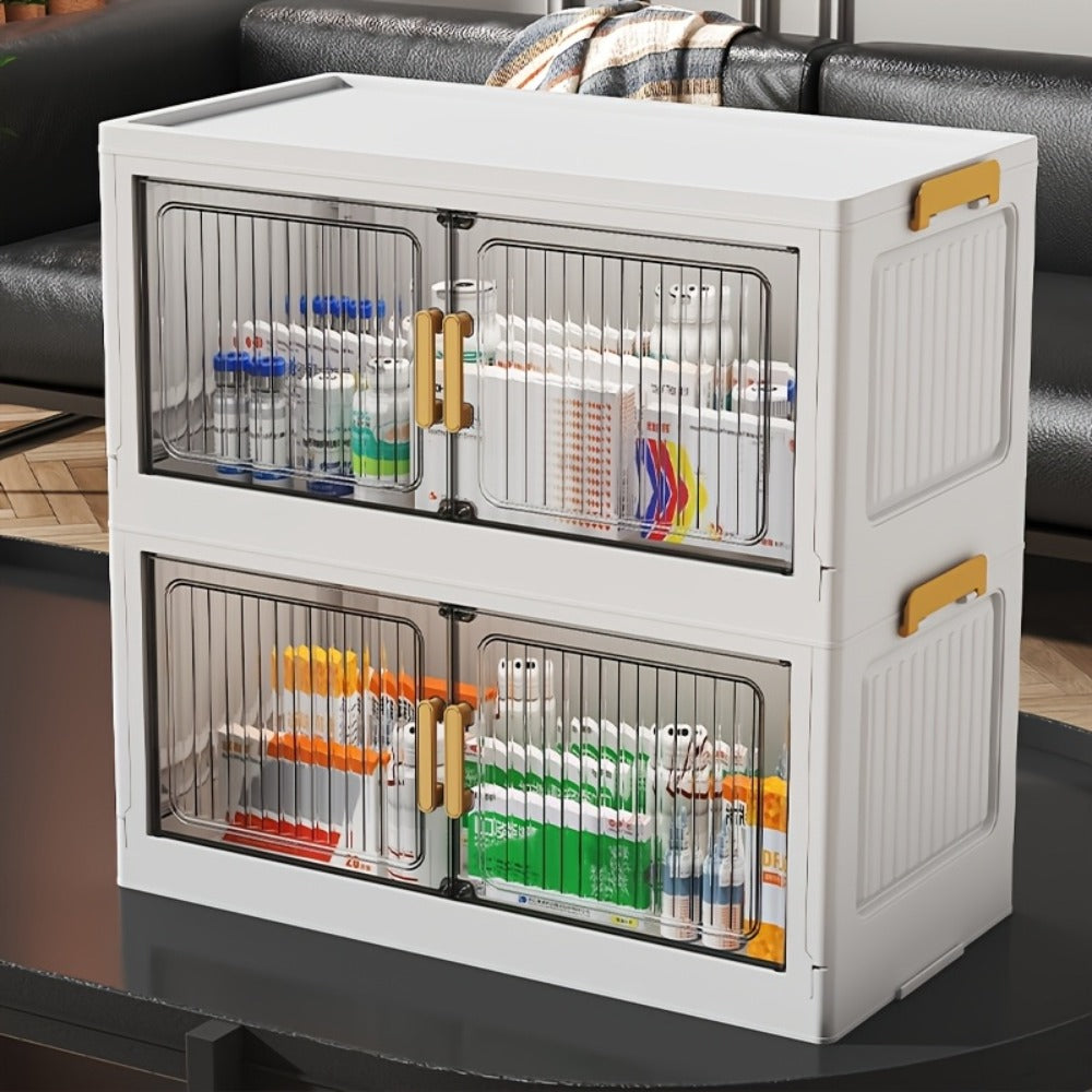 50CM-19.7" Large Capacity Foldable Medicine Cabinets with Lid, 3/4/5/6 Tier Stackable Medicine Box/Organizer with Casters, Multi-Purpose Cube Storage, Toilet Paper Storage Container, for Home, Office, Dorm Organization & Storage (Transparent)