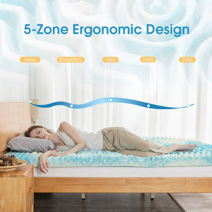 5-Zone Memory Foam Mattress Topper in 2/3/4 Inches, Featuring Cooling Gel-Infused Foam for Enhanced Comfort And Support, Conveniently Packaged in a Box for Easy Transport, with a Ventilated Design