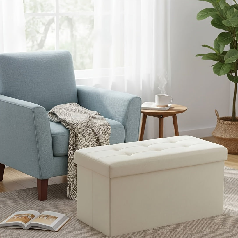 Multi-Functional Ottoman with Storage Bench | Folding Foot Rest Stool, Space-Saving, Load 660 lbs, Upholstered, Classic Style, Hardwood, OLIXIS for Living Room, Bedroom, Office, Dorm