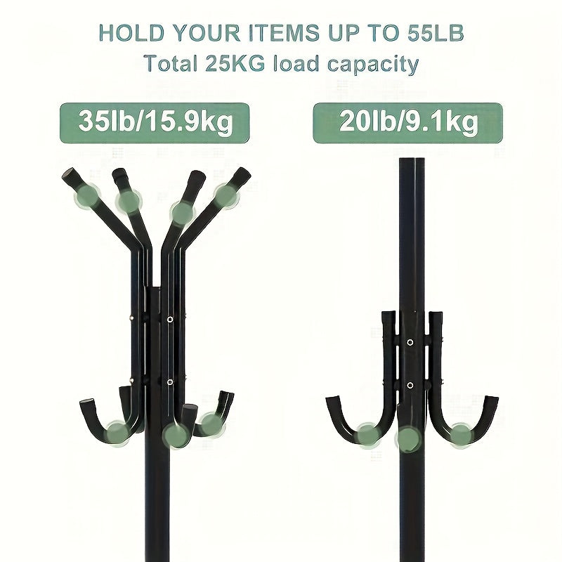 Metal Coat Rack, Free Standing Clothes Stand for Office, Entryway, Hallway, Living Room, Bedroom, Home, Dorm - Durable Storage Organizer for Shirts, Hats, Coats, Bags, Scarves