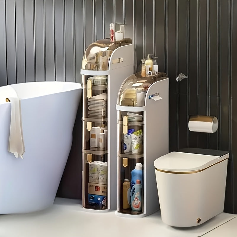 7" Narrow Tall Bathroom Floor Storage Cabinet, Freestanding Slim Storage Rack with Clear Drawers, Space Saving Storage Cabinet for Small Sapce, 3 Tier