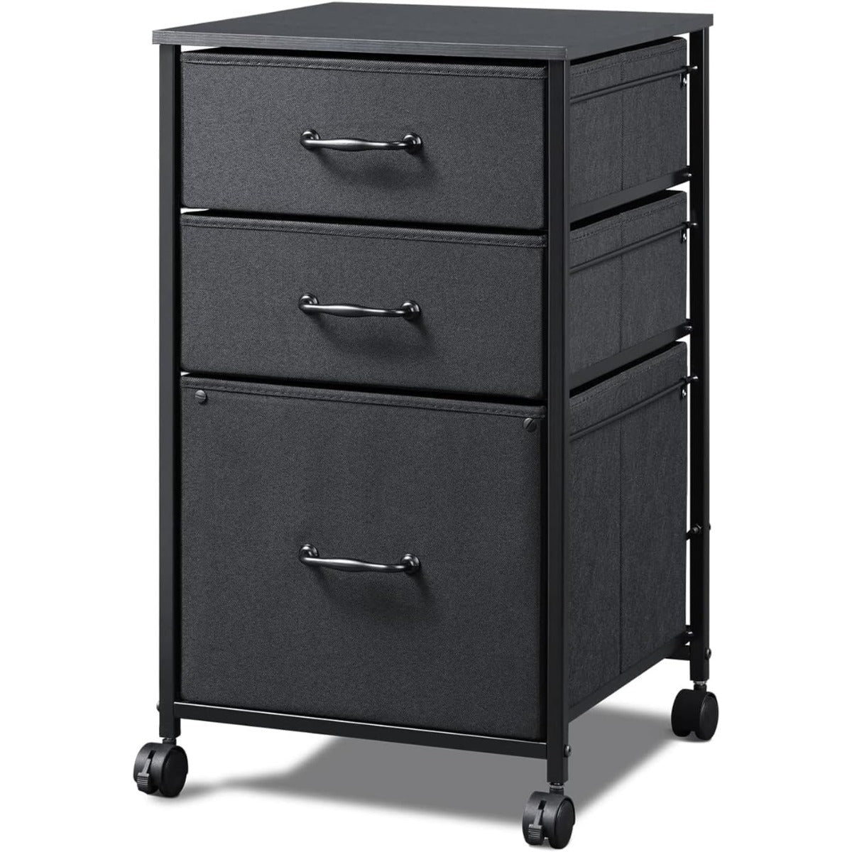 Mobile File Cabinet with 3 Drawers – Rolling Printer Stand, Fabric Vertical Filing Cabinet for A4 & Letter Size, Vintage Espresso Style Home Office Storage