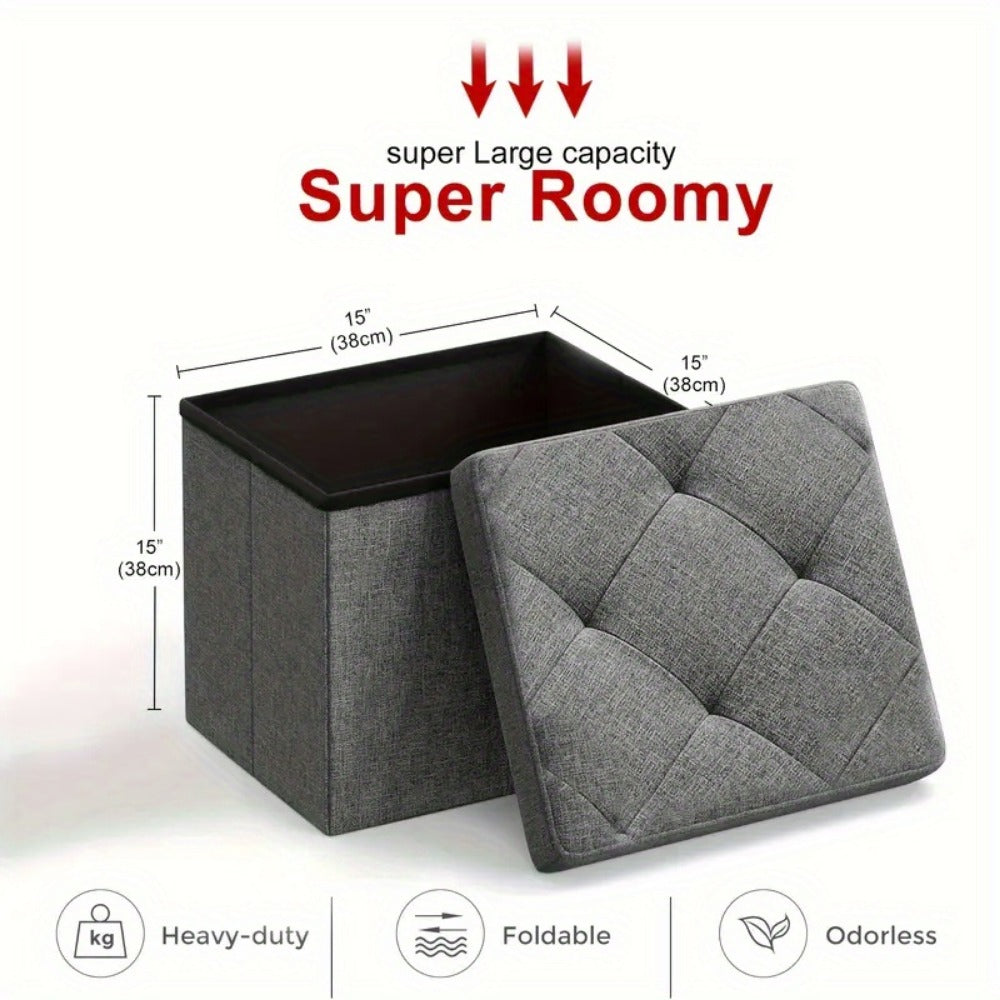 Folding Storage Ottoman Bench Multi-Purpose Heavy Duty Indoor Outdoor Seat, Easy-Clean Non-Porous Surface for Living Room Bedroom Patio Garden, 15 30 43 Inch Set Options Grey