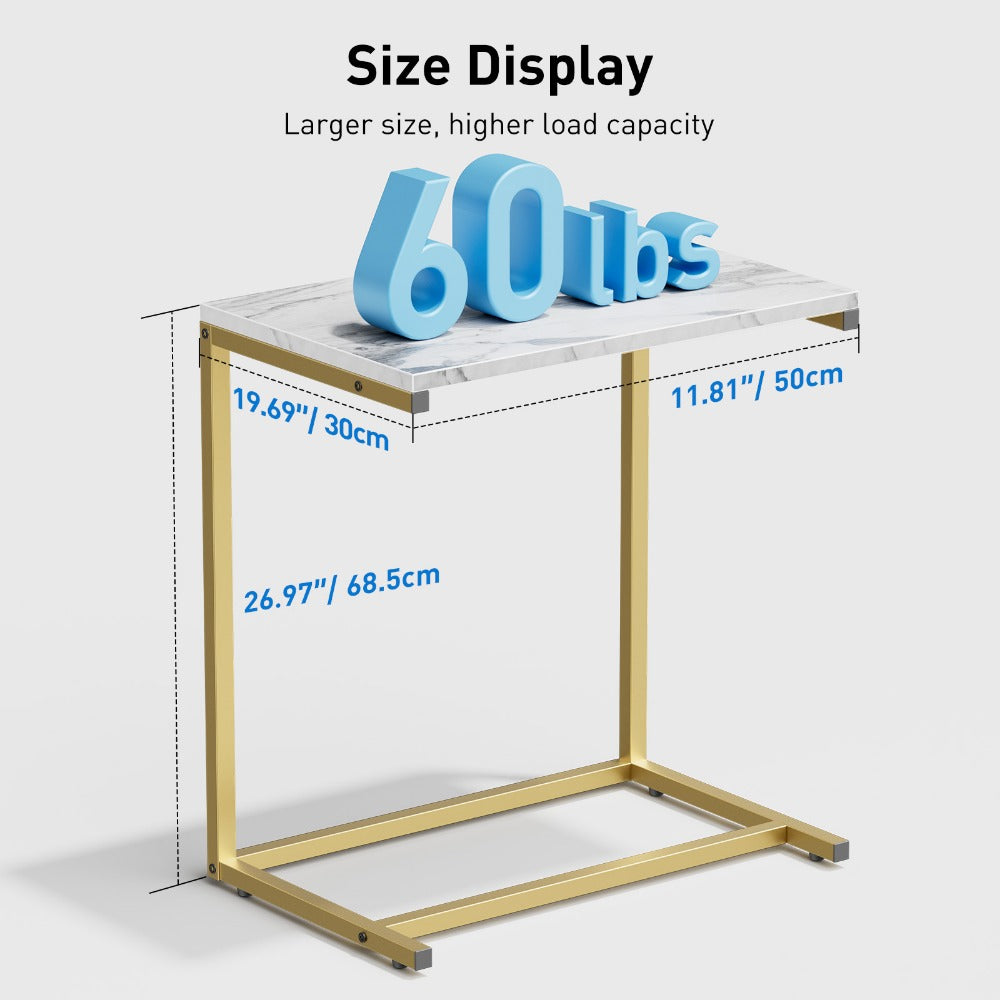 C-Shaped Sofa Side Table Movable Rolling End Table with Sturdy Metal Frame 50 Lb Capacity for Living Room Bedroom Office Couch Snack Laptop Tray