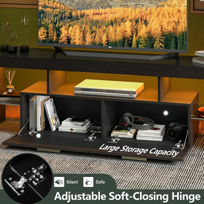 Contemporary LED TV Stand with Storage Drawers, High Gloss Media Console Table for TVs up to 80 Inch, Entertainment Center for Living Room Game Room Bedroom, 51" 63" 71" Sizes Black White Brown
