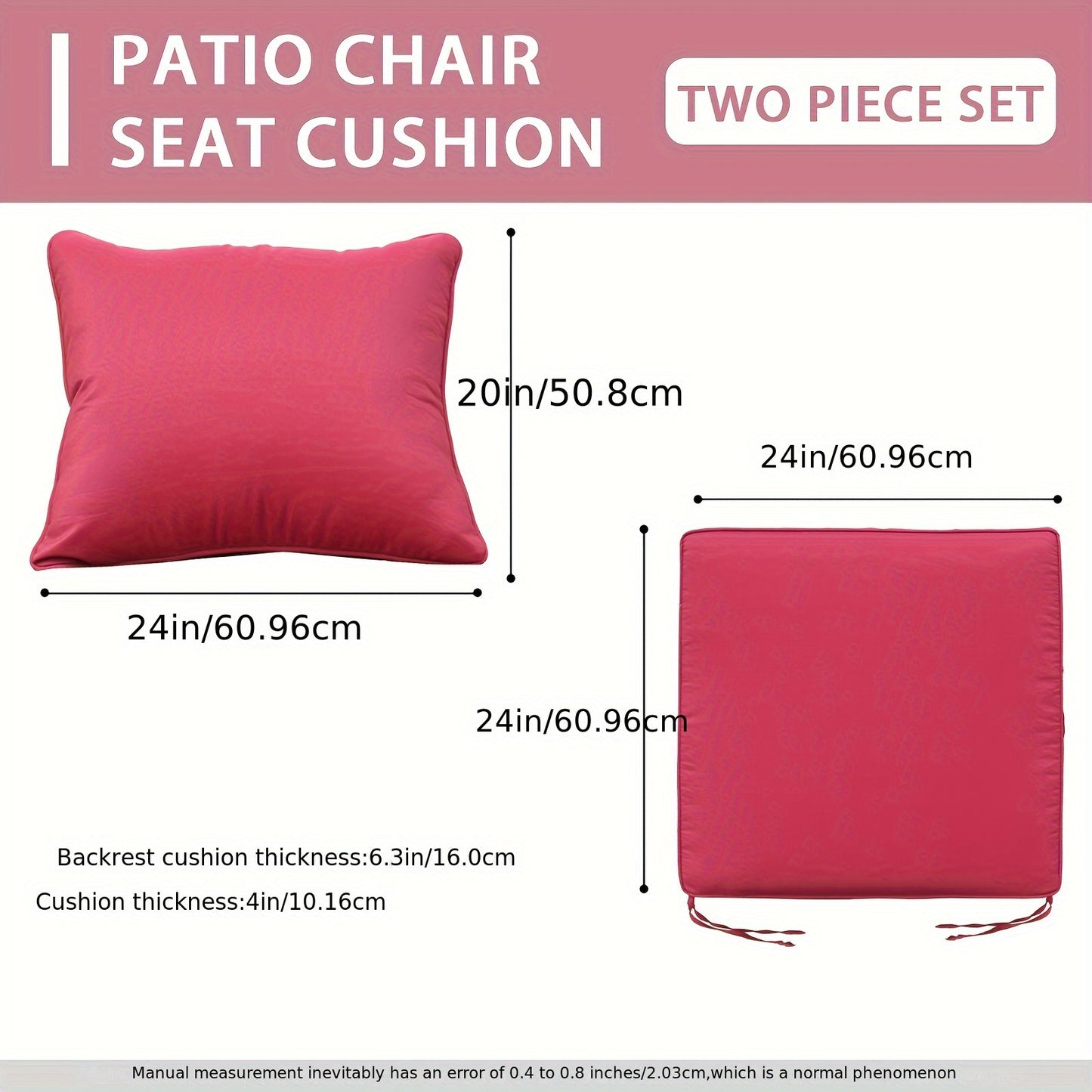 Outdoor Deep Seat Cushion Set 24 X 24 Inch Patio Furniture Cushions with Removable Cover, Adjustable Straps for Chair Sofa Couch