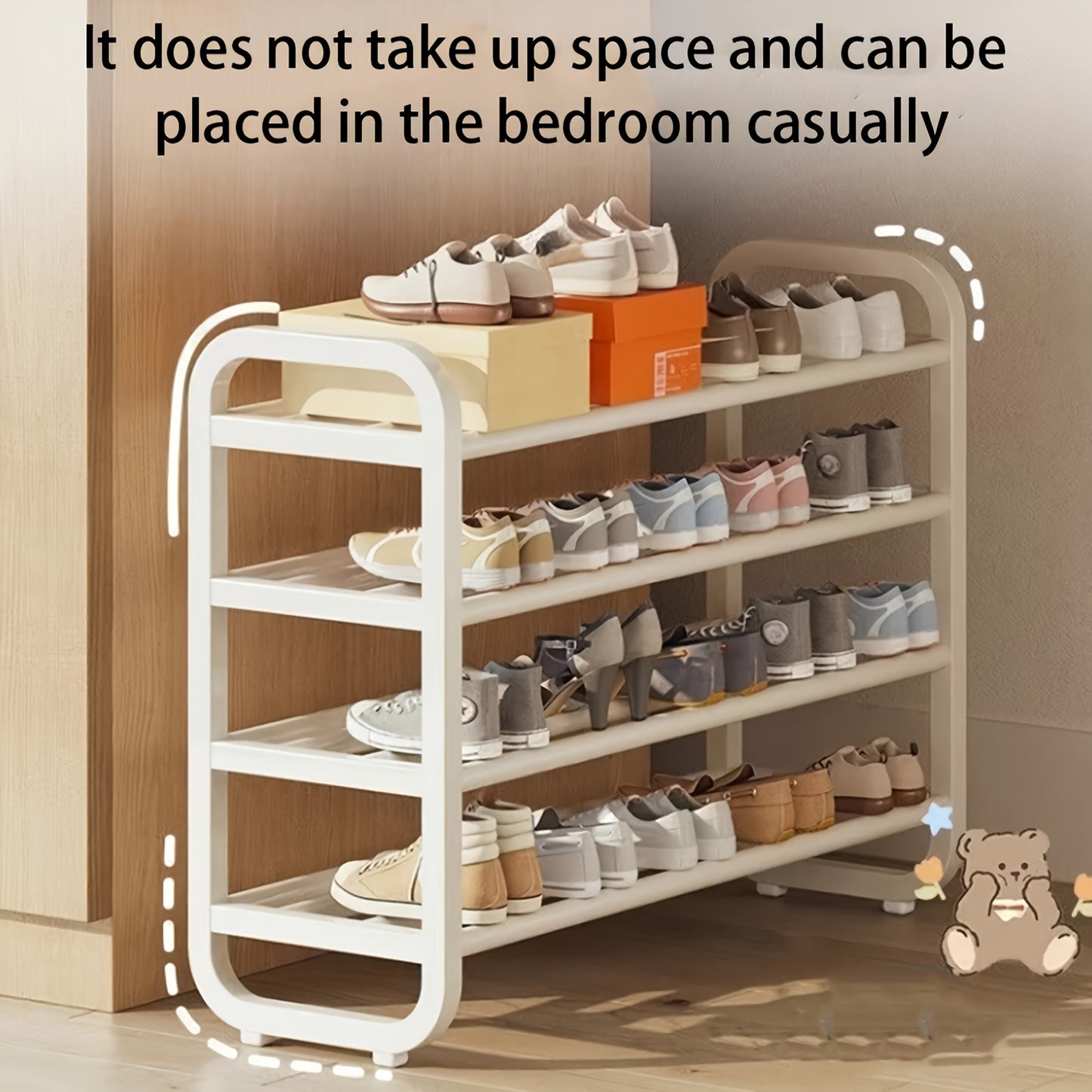 Space-Saving 5-Tier Shoe Rack, Durable, Narrow Design, Multi-Layer Iron Craftsmanship, No Wood, Floor Mount, With Electricity-Free Use For Entryway And Dorm Storage, Living Room Compatible