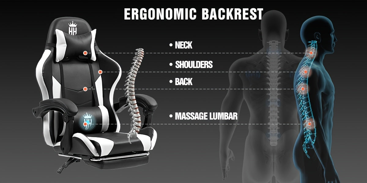 Game Chair With Footrest And Lumbar Support Gaming Chair, Video Chair, Ergonomic Computer Chair Height Adjustable With Swivel Seat And Headrest