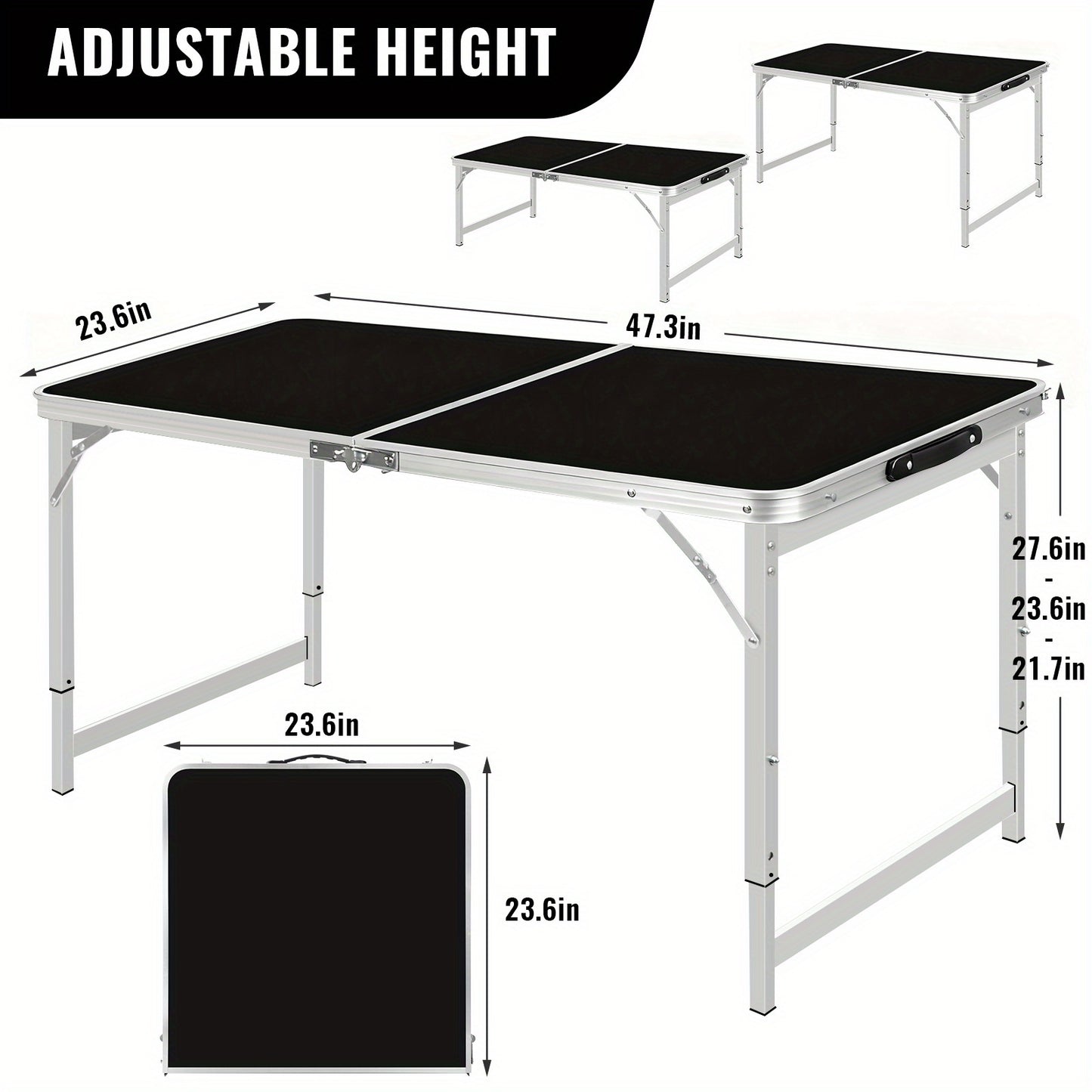 Plastic Folding Table Rectangular 4ft 6ft Center-Fold Portable Table with Carrying Handle for BBQ Camping Party Picnic Indoor Outdoor Lightweight Utility Table Seats 4-8