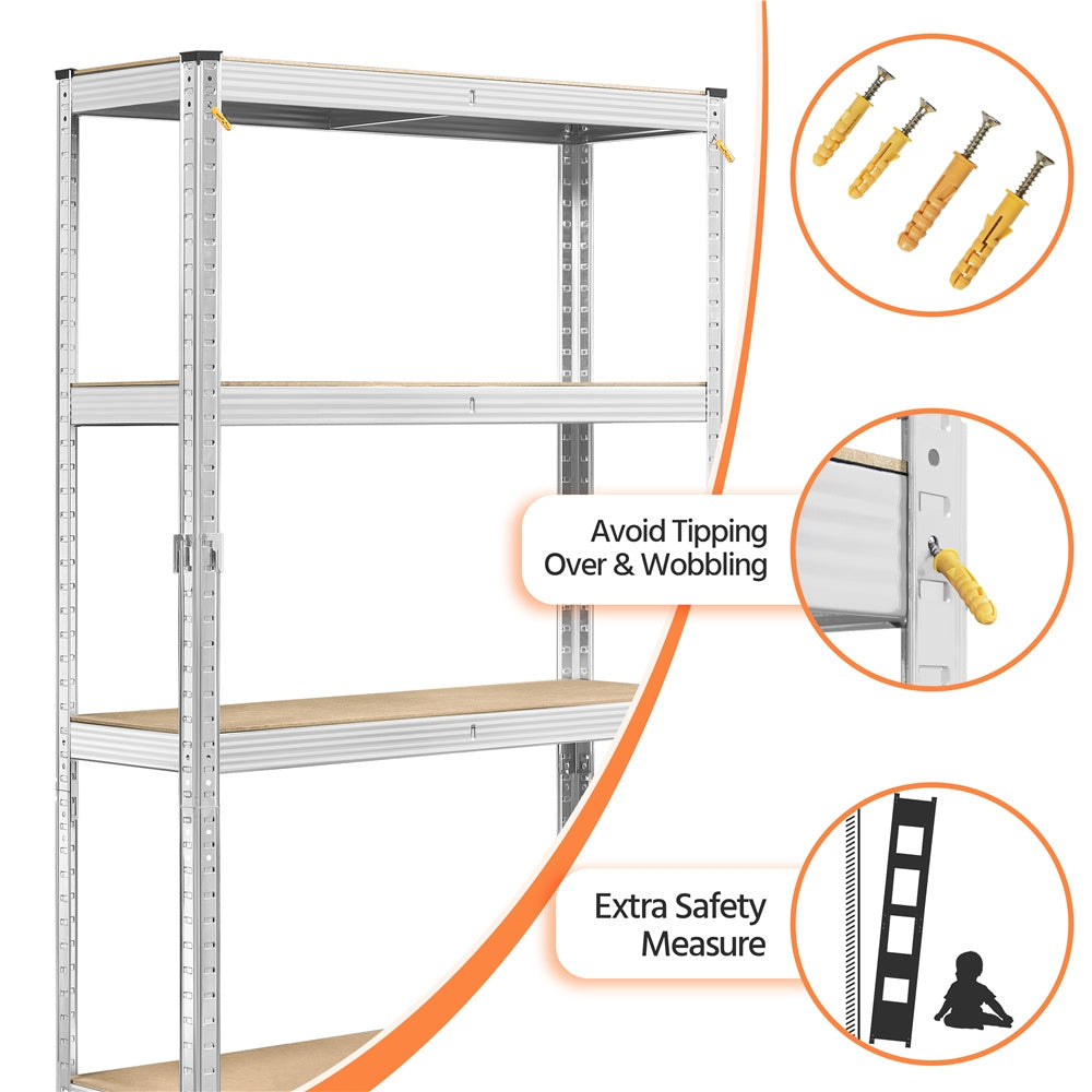 Costoffs 2pcs 5-Tier Metal Storage Shelving Units, Adjustable Utility Racks Organizer for Garage, Living Room, Kitchen, 2000 LB Weight Capacity, Anti-Tip Design, Silver/Black