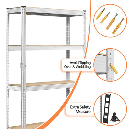 Costoffs 2pcs 5-Tier Metal Storage Shelving Units, Adjustable Utility Racks Organizer for Garage, Living Room, Kitchen, 2000 LB Weight Capacity, Anti-Tip Design, Silver/Black
