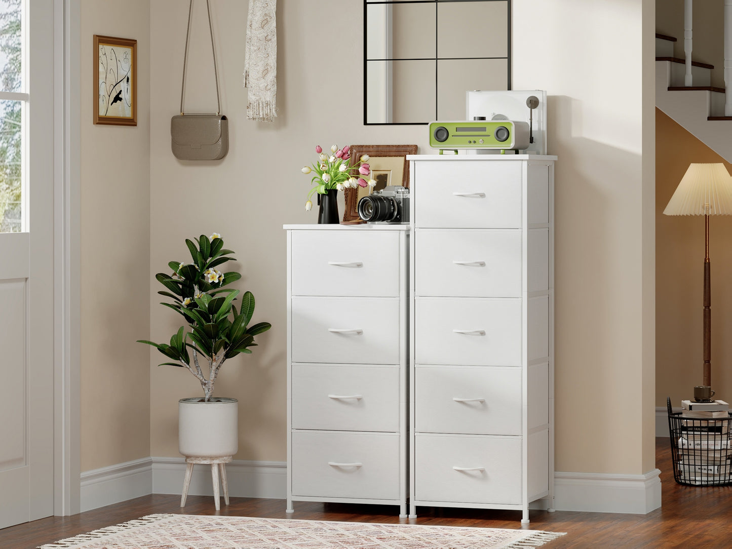 EUNOS Tall Dresser for Bedroom, Storage Organizer Chest Of Drawers with Removable Fabric Bins for Living Room Closet Bedside Laundry Entryway Hallway