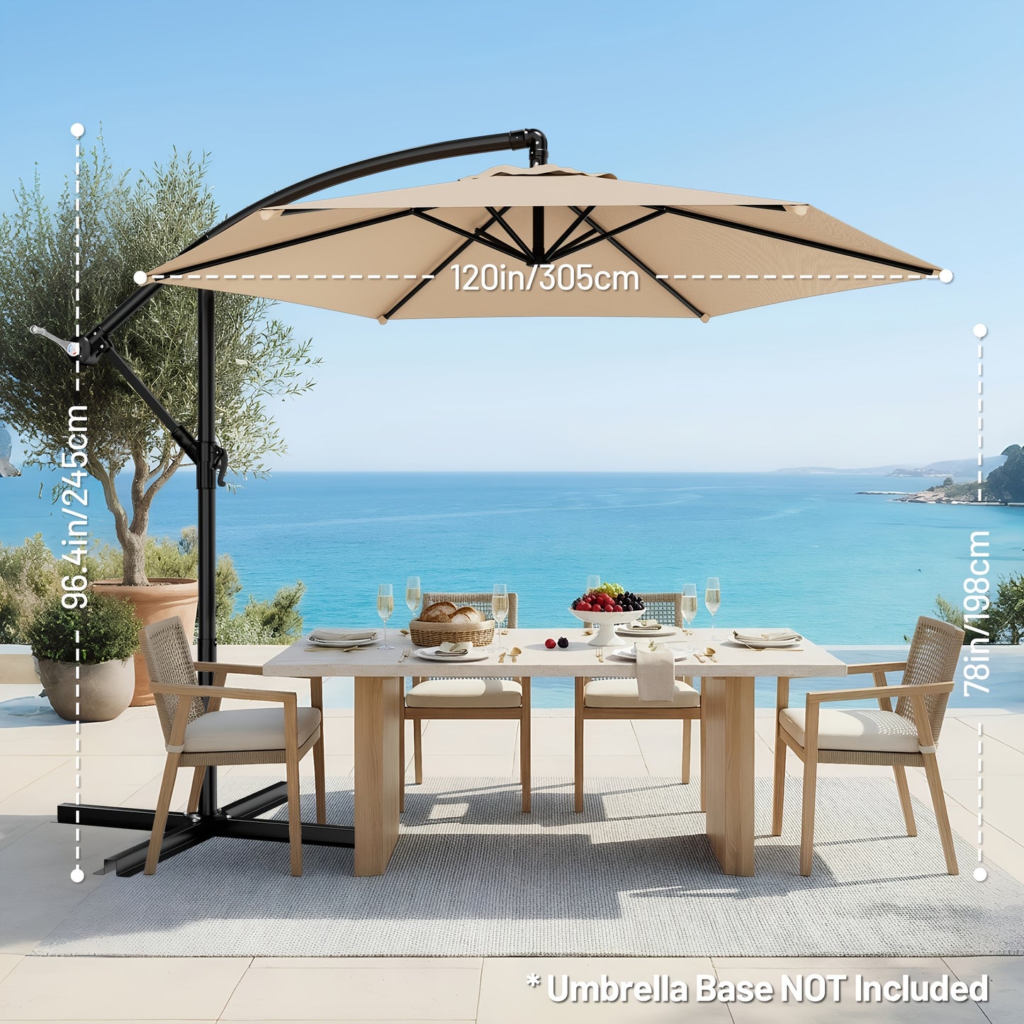 10-Foot Patio Umbrella, Cantilever Style for Outdoor Use, Featuring an Adjustable Tilt And Crank Mechanism, Supported by 8 Robust Ribs, Designed for Durability with Wind-Resistant UV Protection, Perfect for Pool Decks, Lawns, Backyards, And Gardens