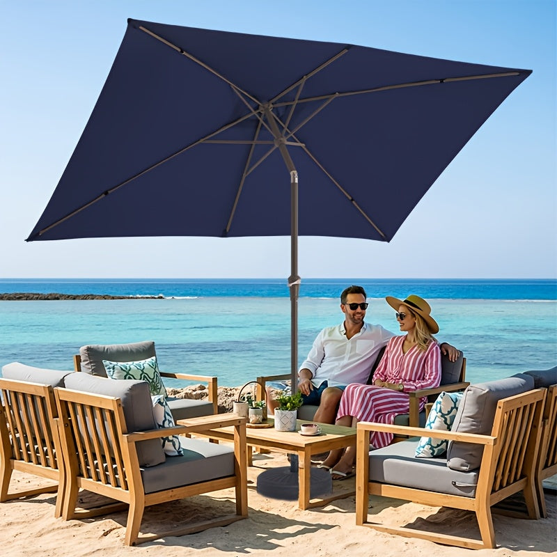 [UV Protection] 6.5X10 Ft Rectangular Patio Umbrella Outdoor Market Umbrella With Push Button Tilt And Crank, Rectangle Table Umbrella 6 Sturdy Ribs UV Protection For Pool Garden Backyard Deck