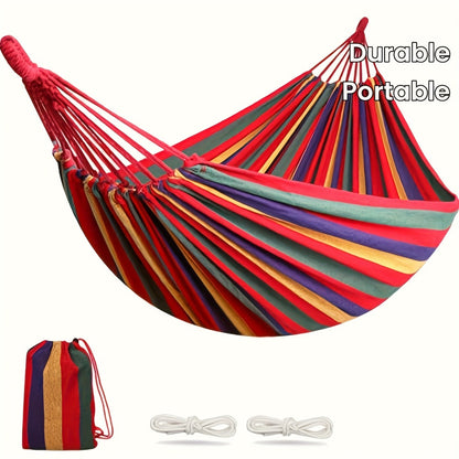 Striped Outdoor Camping Hammock with Anti-Roll Design, Tree-Friendly Straps & Storage Bag, Breathable Polyester Fabric for Backyard Garden Camping Hiking Indoor Use – 31.5" x 98.43"