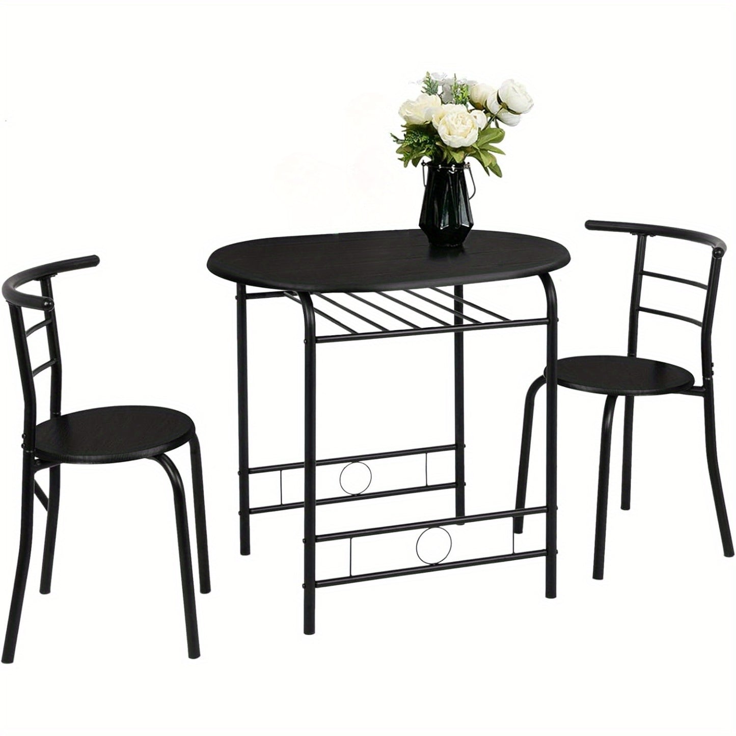 Bonnlo 3pcs Dining Set, Small Kitchen Table Set for 2, Breakfast Table Set, Kitchen Wooden Table and 2 Chairs for Small Space/ Dining Room/ Apartment/ Living Room/ Home Decor, Metal Frame Wine Rack