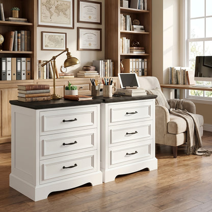 [Nightstand with Charging] Farmhouse Nightstand with Charging Station, White Bedside Table with 3 Drawers, Modern Side End Table for Bedroom, Living Room