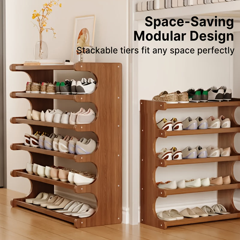 3/5/6 Layer Bamboo Shoe Rack, Wood Grain End, Suitable for Dormitory And Home Entrances, Easy to Assemble, Brown, Independent, Practical Multi-Layer Storage Rack, Home Storage, Multiple Scenarios
