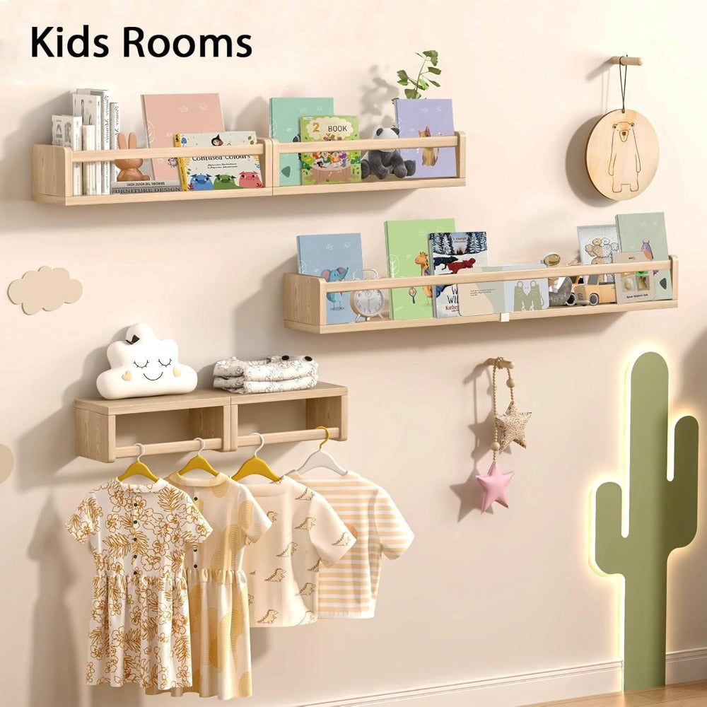 5pcs White Nursery Bookshelves Set - DIY Floating Shelves with 5-Tier Storage (32in, 2x16.5in, 2x10in) - Wall-Mounted Kids Room Shelving Suitable for Nursery, Room, Kids' Room - Easy Assembly, Space-Saving Bookcase