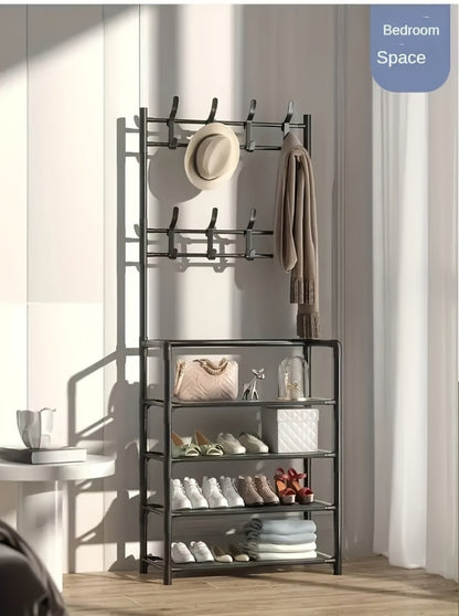 Shoe Rack with 10 Shoe Bags, Entryway Shoe Organizer & Hat Rack for Living Room Bedroom Hallway Dorm, Multi-Layer Freestanding Shoe Storage Shelf