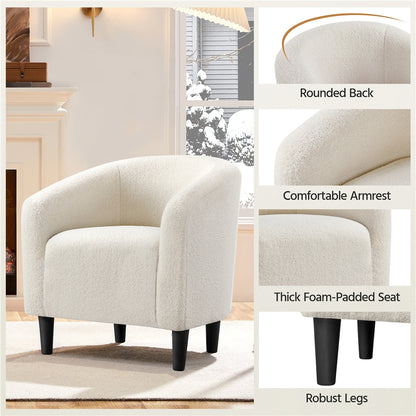Costoffs Boucle Barrel Accent Chair with Arms, Upholstered Armchair for Living Room, Bedroom, Furniture for Home, Stylish and Comfortable Club Chair for Bedroom, Ivory/Black/Dark Gray/Blue/Yellow