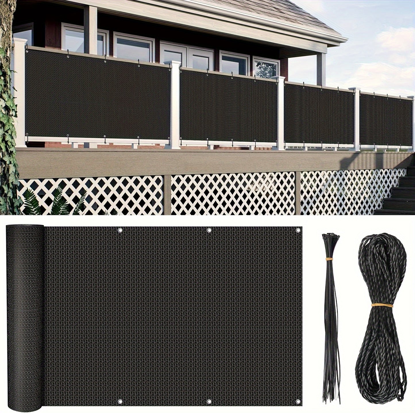 3*16ft, Balcony Privacy Screen Fence Cover Net, Fencing Mesh Shade Net, Windproof Sun Shade, Outdoor Protection Fencing Net, Balcony Mesh Net for Patio, Fence, Backyard, Porch(Black Brown Green Gray Sand White Blue)